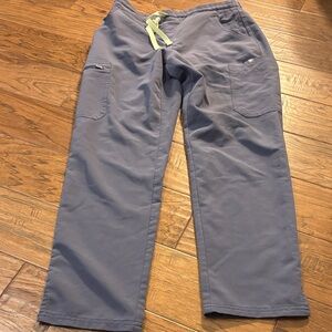 Figs Gray Cargo Scrubs with Green Drawstring